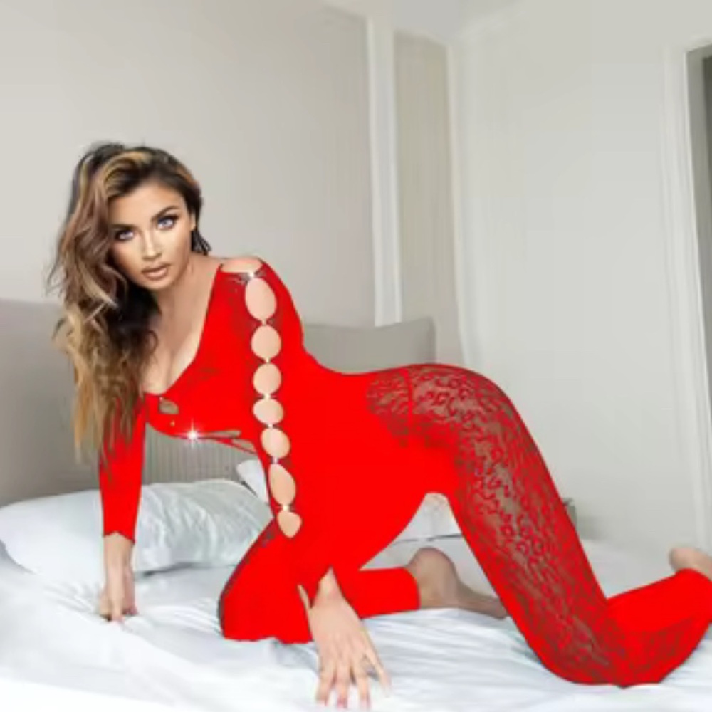 Elegant Red Lace Bodysuit